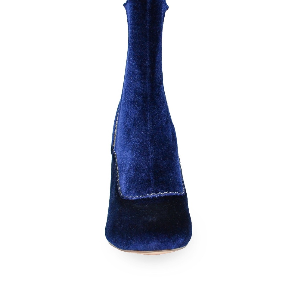CHASE & CHLOE CHUNKY CLEAR HEEL VELVET BOOTS - Picture 3 of 5